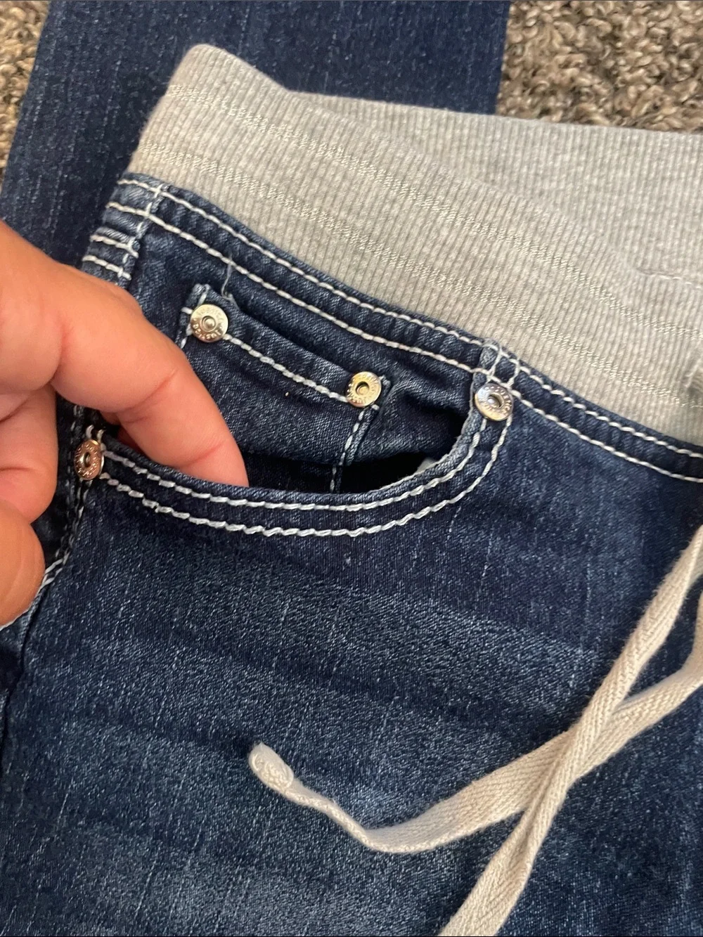 Justice Dark Blue Jean Jeggings with Light Cream Knit Waistband
